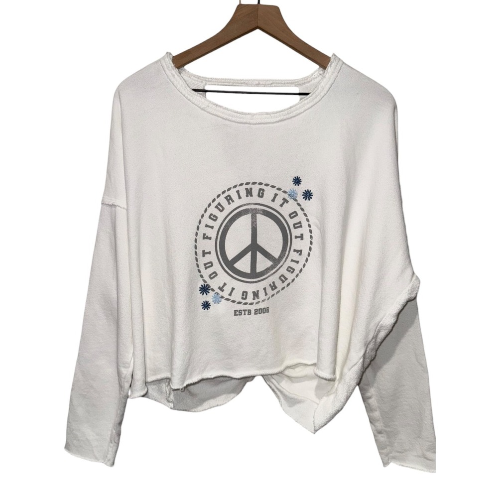 Aerie Weekend Pretty Open Back Sweatshirt Sz S White French Terry Oversized Boho